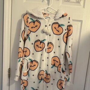 Charlotte Russe|Weekend Edition Peach print Fleece Onesie With Hood